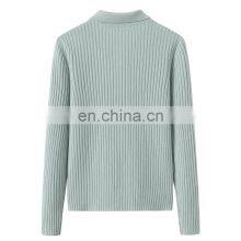Brand New Customizable Cashmere Rib Knitted Sweater With Turn Down Collar Solid Pattern Button Decoration Casual Winter Style thumbnail-2