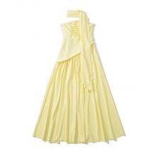 One-shoulder Cinched Waist Tube Top Gown, Long Dress With Zipper, Body-hugging, Asymmetrical Slit, Sexy Vacation Dress thumbnail-2