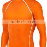 92% Polyester 8% Spandex (Lycra) Plain Orange Full Sleeves Compression Shirt / Rash Guard With White Stitching Work