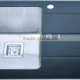 Durable Stainless Steel Bowl Tempered Glass Top Basin Sink for Kitchen With Glass Drainboard thumbnail-3