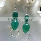 925 Sterling Silver Green Onyx Oval & Teardrop Cabochon Earrings, Fashionable Bezel Earrings, Designer 925 Silver Earrings thumbnail-2