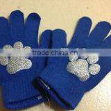 Cheap Acrylic Knit Paw Print Blue Magic Glove