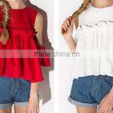 Women's Short Sleeve Solid Colour Round Neck Pleated Tops Blouse thumbnail-6