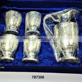 Brass Pitcher Jug with Glasses Set Silver Plated in Velvet Box for Corporate Gifts