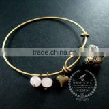 vintage bronze antiqued heart prayer wish box ice pink glass beads love charms fashion women wiring bangle bracelet 6450040