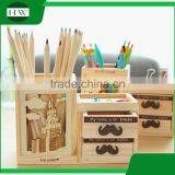 Multipurpose Wooden Double-deck Drawer Penholder Storage Pen Container Case Box Holder thumbnail-2