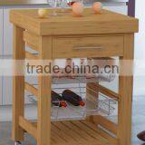 Natural Finish E1 MDF With Wine Rack Wooden Kitchen Trolley Cart thumbnail-1