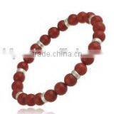 Wholesale 7" Strech Style 8mm Round Red Coral Bracelet With 6mm Silver Tone Spaces thumbnail-1