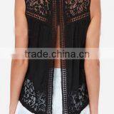 2015 Wholesale Low Price Sleeveless Sheer Lace Cutout Open Split Back See Through Top Vest Blouse thumbnail-5