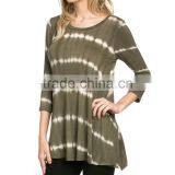 Olive Sound Wave Tie-Dye Three-Quarter Sleeve Top thumbnail-1