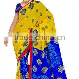 Surat Printed Sari in 2 Color Green & Blue thumbnail-2