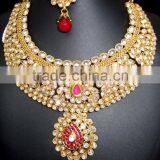 GOLD PLATED Polki Necklace Jhumka Chandelier EARRING Set thumbnail-3