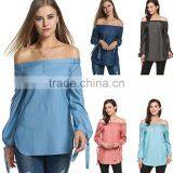 off Shoulder Top Women Fashion Blouse Shirts Only Ladies Blouse Design thumbnail-3