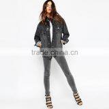 Black Plain Denim Jacket Women Cheap Factory Price in Bulk thumbnail-4