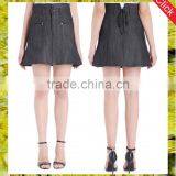 Latest Stretch Raw Black Denim High Waisted Flared Skirt a Line Short Skirts for Women thumbnail-1