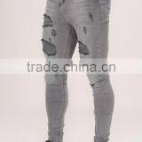 Slim Fit Straight Cut Gray Knee Ripped Acid Wash Low Rise Casual Jeans Trousers for Men thumbnail-3