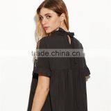 Hot Sell Embroidered Ruffle Cuff Sheer Tie Back Blouse Neck Designs Cutting thumbnail-2
