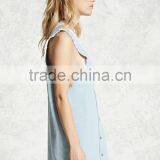 High Quality Sleeveless Denim Deep-v Hollow Sexy Mini Casual Women Summer Dress thumbnail-3