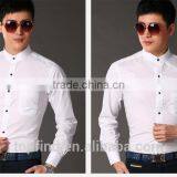 White & Pink Color Slim Fit Pattern Chinese Stand Collar Shirt for Business Man thumbnail-3