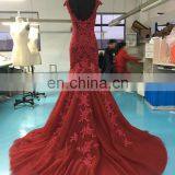 Decent Scoop Neckline Cap Sleeve Low Back Wine Red Lace 2017 New Mermaid Prom Dress thumbnail-2