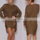 Korea Winter Long Coat Wholesale Hollow Out Knit Pullover Women Sweater KMY1286 thumbnail-3