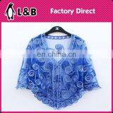 2016 Ladies Cover-Up Tops Polyest Lace Blouse Flower Elegant Women Navy Blue Lace Blouse