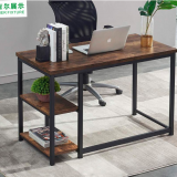Wood Computer Desk With Bookshelf Industrial Vintage Work Table thumbnail-3