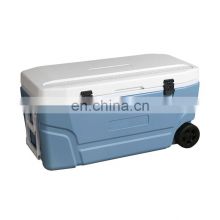 Fishing Camping Cooler Box 100L Plastic PU Insulated Ice Box OEM Ice Chest Cooler Box With Wheels