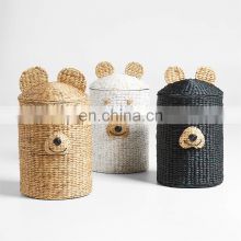 Woven Water Hyacinth White Bear Hamper Home Decoration Clothes Wicker Basket Iron frame Best Price Wholesale