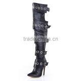 Over the Knee Lace up Boots Front Round Metal Embelished Thigh High Boots Cut Out Knee High Gladiator Boots thumbnail-3