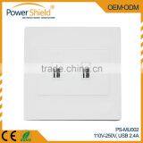 Hotel/Home/Residential/Airport 110-250V Dual 2 USB Charging Wall Schuko Socket Outlet and Overload Proof 2100amp