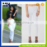 High quality of tall waist elastic white lady jeans trousers