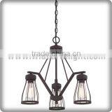 UL Listed 3 Light Classic Lines Hotel Hanging Metal Cage Lighting With Bronze Finish C81368