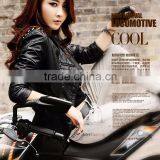 2015 IEurope and the Trend of Rivet Double Zipper Short Paragraph PU Leather Female Coat thumbnail-2