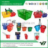 Hot Sell Good Cheap 48 Liter HDPP Blue Color Double Handle Rolling Supermarket Plastic Trolley Basket With Wheels (YB-W018) thumbnail-5