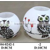 glass round tealight holders with a picture of the owl