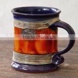 Pottery Mug Wheel Thrown, Earthen Mug, Blue and Orange Mug thumbnail-1
