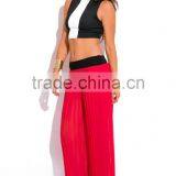 Hot Sale Lady Red Pleated Chiffon Wide Leg Pants Wholesale thumbnail-3
