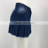 Ladies Customized Pleated Denim Mini Umbrella Skirt thumbnail-2