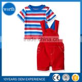 (2 Pieces Set) Baby Overall Garment with Stripped Style Tee shirt Suitable for European and American Produced in Quanzhou