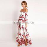 Maxnegio Sexy Long Sleeve Boder Print off Shoulder Midi Evening Dress thumbnail-3