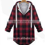 Women's Plaid Red/Gray Hoodies, Casual/Plus Sizes Hooded Long Sleeve thumbnail-1