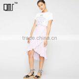 Falbala Hem Midi Wrap Skirt for Girls Hot Summer Ladies Poplin Fashion Skirts thumbnail-1