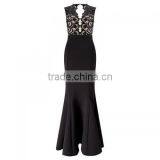 2017women Clothing Manufacturers Guangzhou Evening Dress Supplier Hollow Lace Patchwork Black Dress Evening thumbnail-2