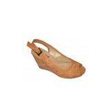 Comfortable PU Material Ladies Oringe Peep Toe Wedge Sandals With 10.5cm Heels thumbnail-1