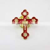 Gold Plated Red Religious Metal Cross Brooches Lapel Pin