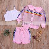 2019 Hot Summer New Girls' Clothing Sets Sun Protection Tops +Solid Shorts +Solid Vest Outfits Set KIds Children Cloth thumbnail-5