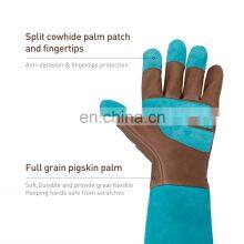 HANDLANDY Blue Durable Pigskin Leather Long Cuff Thorn Proof Landscaping Working Gloves Rose Pruning Women Garden Gloves thumbnail-2