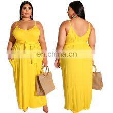 Wholesale Custom European and American Plus Size Women's Summer Hot Style Solid Color Shoulder Strap Dress thumbnail-5