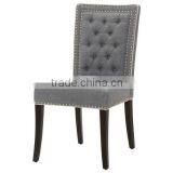 French Classical Tufted Back Style Solid Oak Wood Fabric Frame Design Dining Chair